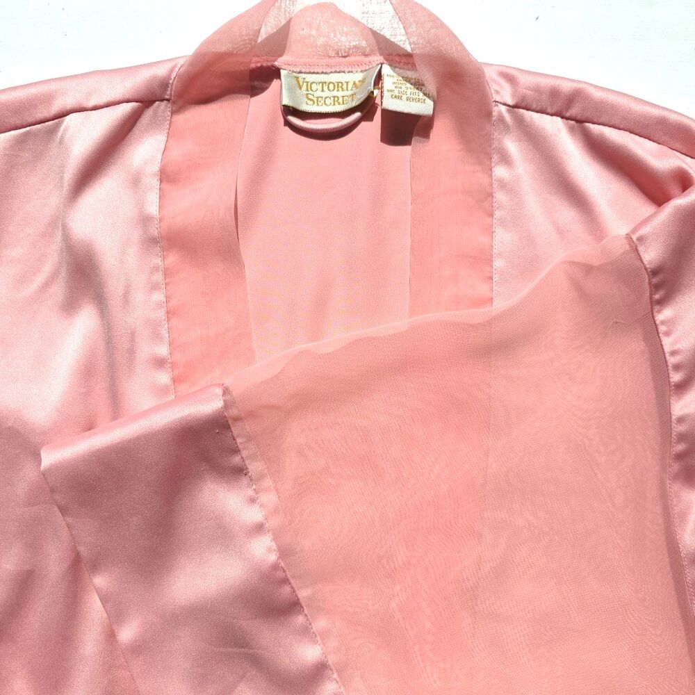 Vintage Victoria's Secret Gold Label Satin Sheer Blush Pink Kimono Robe Lingerie